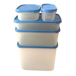 Vintage Tupperware Modular Mates Food Strorage Containers Blue Lids 10pc Set